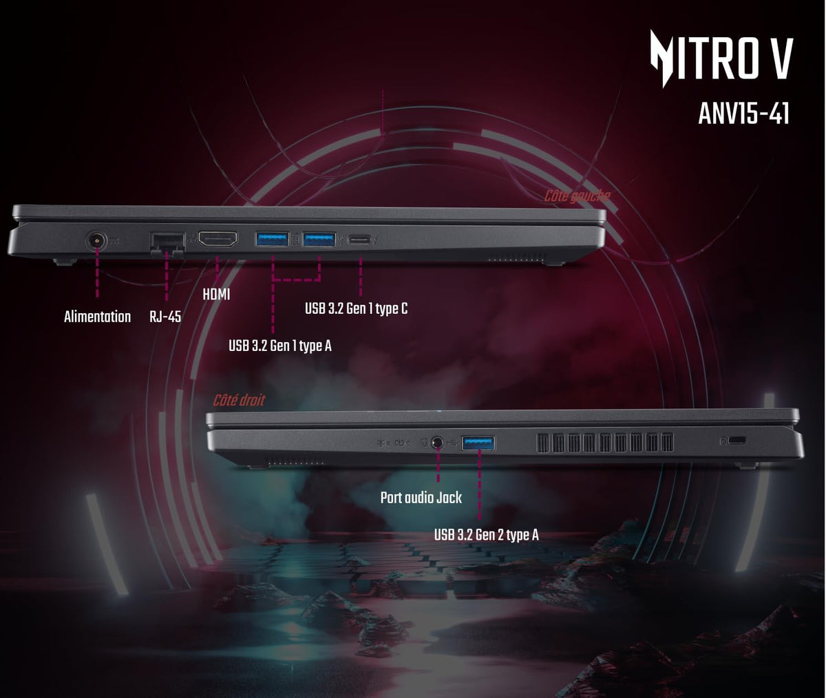 acer Nitro V 15 ANV15-41-R4FN, Ordenador Portátil Gaming 15.6'' Full HD IPS LCD 165Hz, (AMD Ryzen 5 7535HS, NVIDIA GeForce RTX 4050, RAM 16 GB, SSD 512 GB, Windows 11 Home) Teclado AZERTY, Negro