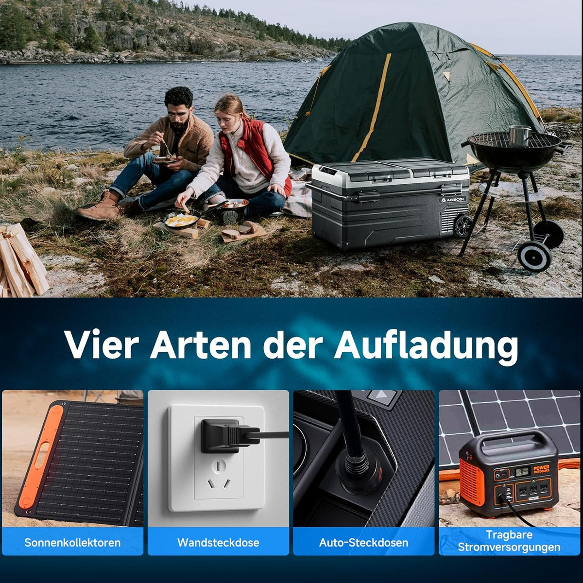 Nevera portátil con compresor de doble zona AAOBOSI 95L, nevera para coche con control por APP WIFI, puerto USB, 12/24 V y 100-240 V, nevera con compresor de -20 °C a 20 °C para coche, camión, barco, autocaravana, camping, puerta doble