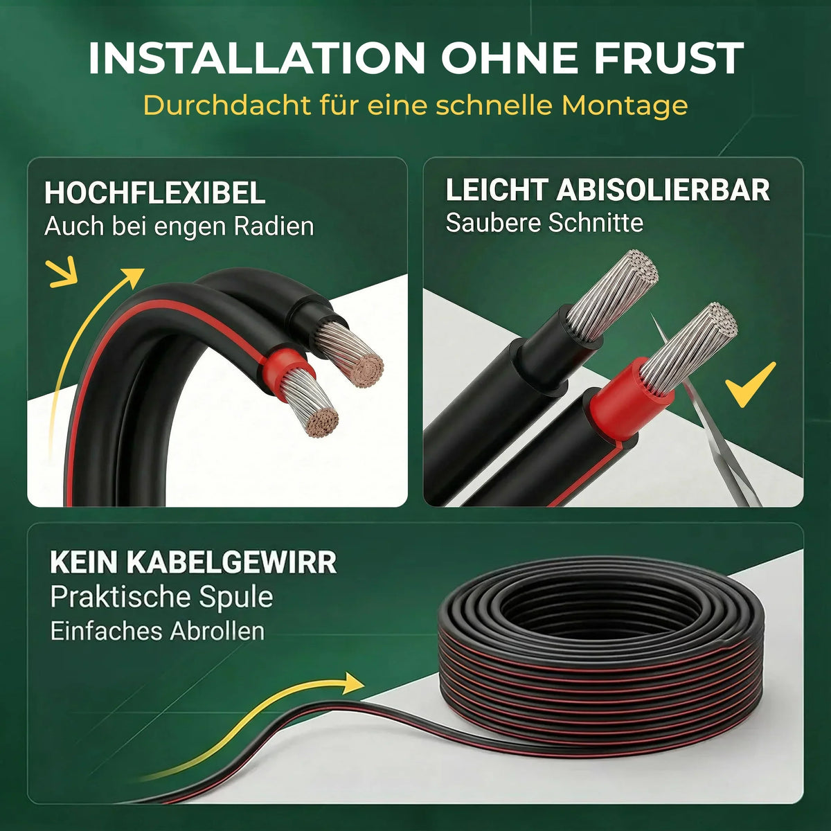 Cable solar fotovoltaico H1Z2Z2-K 6 mm² rollo de 100 m negro cobre 1500 V resistente a los rayos UV certificado por TÜV