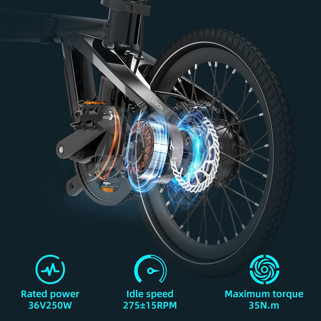 Bicicleta eléctrica ADO Air Carbon, bicicleta plegable, ebike para mujer/ebike para hombre, bicicleta, bicicleta plegable con transmisión por correa, 14,5 kg, pantalla LCD IPS, GPS, aplicación ADO, 250 W