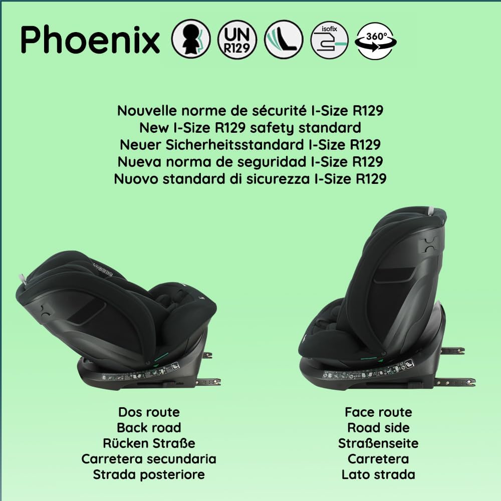 Nania - Silla de coche Phoenix giratoria 360° - I-Size 40-150 cm - Evolutiva desde el nacimiento hasta los 12 años aproximadamente - Grupo 0+/1/2/3 - Fijaciones Isofix - Protecciones laterales