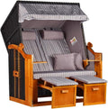 Strandkorb Ostsee Wacholder PE Negro (Diseño Royal Gris) | Strandkorb de 2 plazas resistente a la intemperie | Tumbona completa de madera dura para dos personas | Strandkörbs para balcón | Silla de playa para jardín