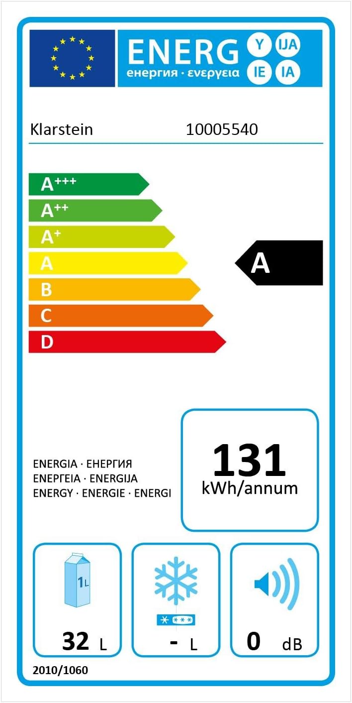 Minibar Klarstein MKS-13, mininevera, refrigerador de bebidas con estante (36 litros, silencioso, fácil de limpiar), negro y plateado