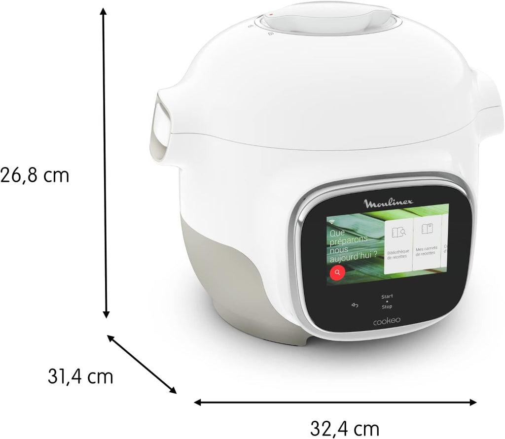 Moulinex Cookeo Touch Wifi Mini, multicocina inteligente de alta presión, 3 litros, 100 recetas integradas y recetas gratuitas vía Wifi, pantalla táctil, YY5132FB, Blanco