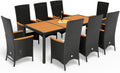 Conjunto de muebles de jardín Casaria®: 8 sillas con cojines de 7 cm, mesa, 2 respaldos ajustables, muebles de terraza para exteriores, polirratán, resistente a la intemperie, madera de acacia, comedor, jardín, balcón, salón.