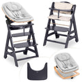 Hauck Trona Beta+ Newborn Set Eco Bouncer - Trona de madera evolutiva para bebés desde el nacimiento, incluye accesorio para recién nacidos, cojín de asiento y bandeja - Gris oscuro