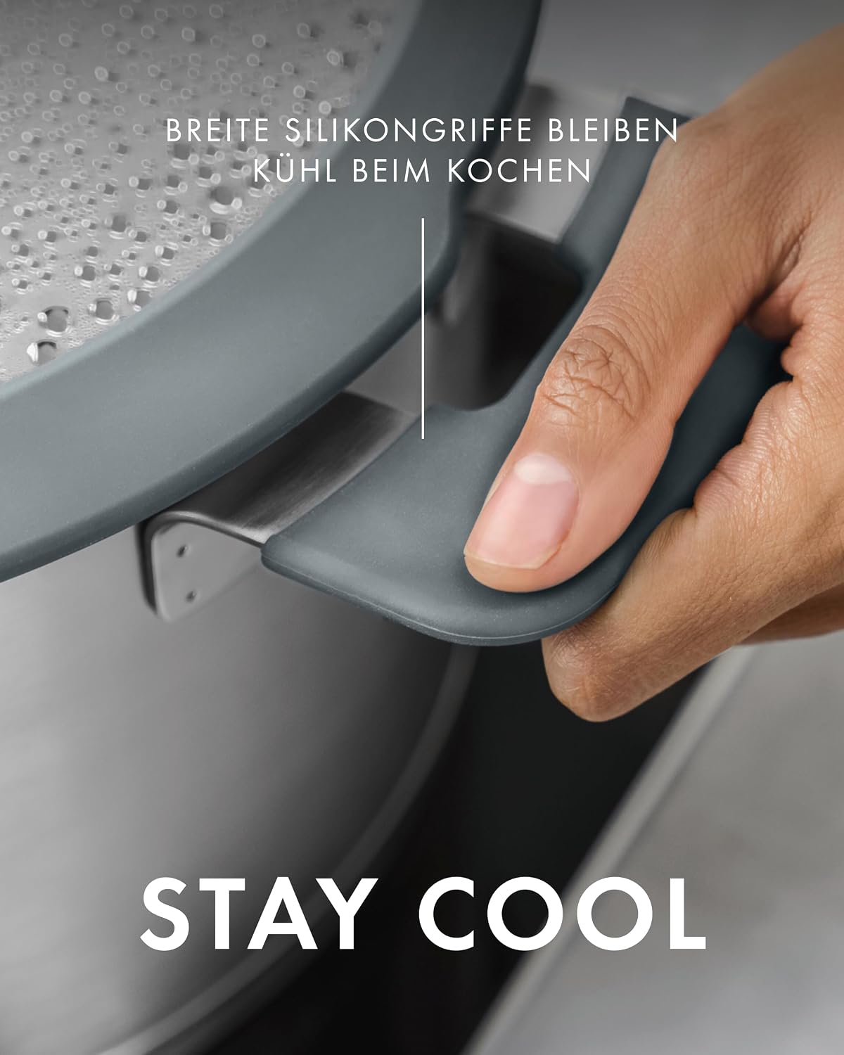 Set de ollas ZWILLING Simplify de 5 piezas, colador integrado, inducción, gris