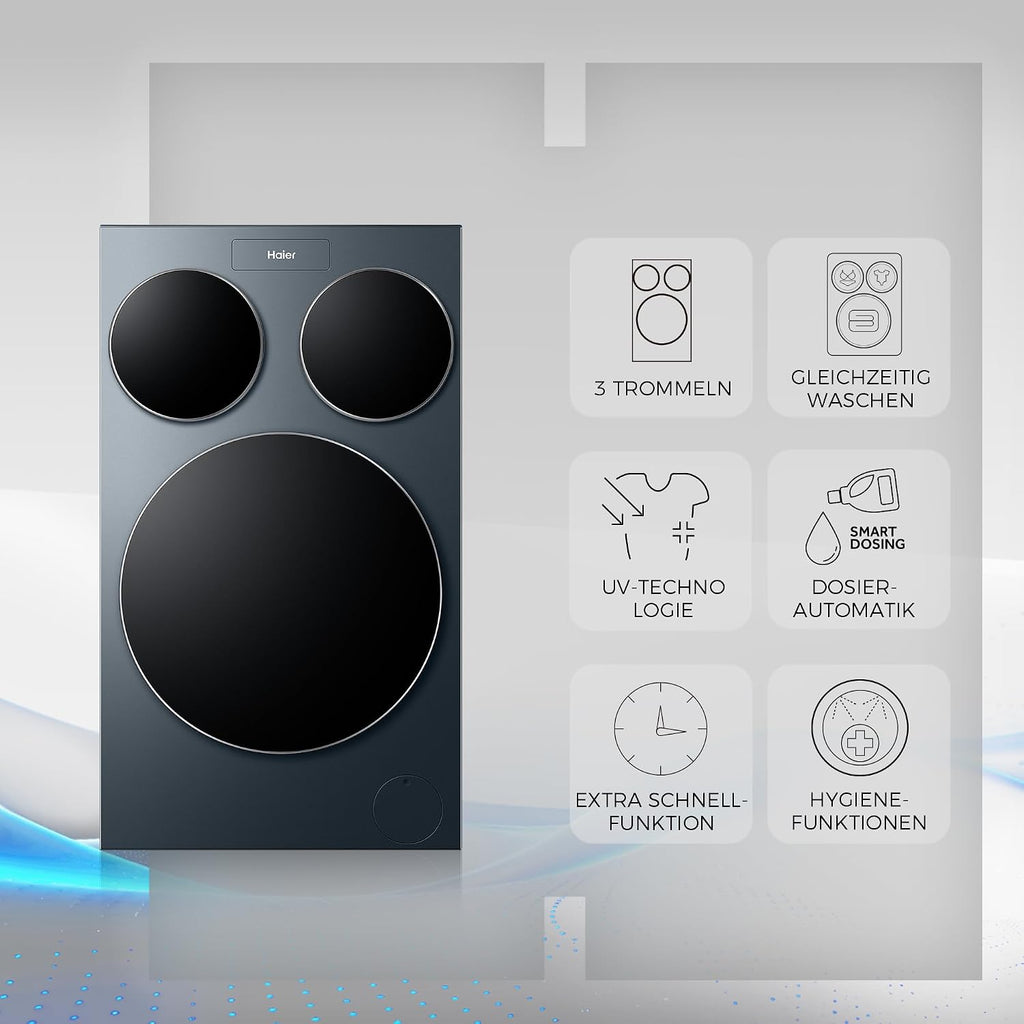 Lavadora Haier MultiWash 10+1+1kg I 3 tambores I Clase energética A, 1400 rpm, motor inverter, programa automático, higiene UV, dosificación automática, Aquastop I HAMQD 410CBL9GN-84