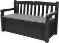 Banco de jardín Keter Eden para balcón y jardín, banco con arcón integrado de 265 l de capacidad, 140x60x84 cm, resistente a la intemperie, de fácil mantenimiento, gris, exterior, efecto madera