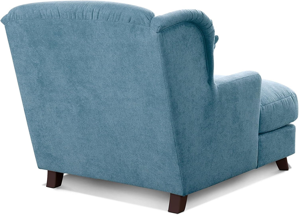 Sillón XXL Cavadore Assado / Gran sillón tapizado con patas de madera y asiento amplio / Incl. 2 cojines decorativos / 109 x 104 x 145 / Tejido de punto azul claro