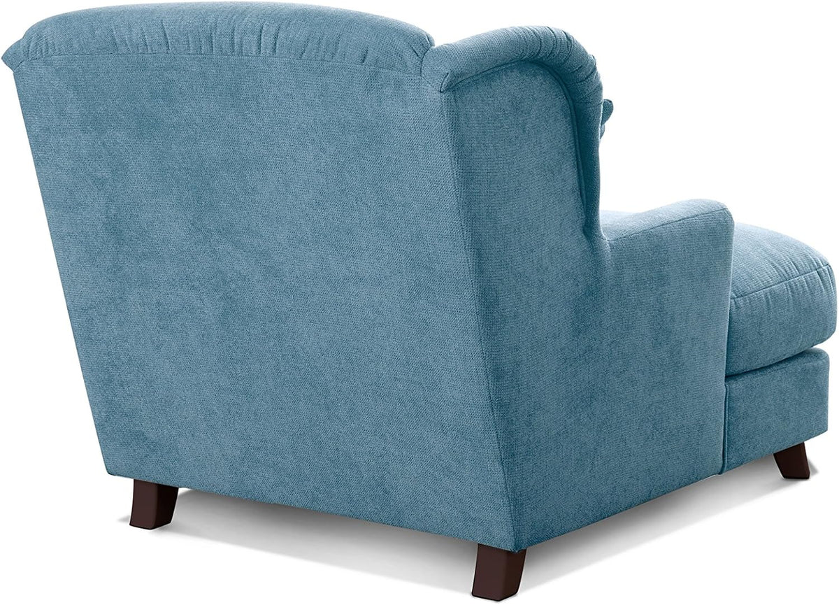 Sillón XXL Cavadore Assado / Gran sillón tapizado con patas de madera y asiento amplio / Incl. 2 cojines decorativos / 109 x 104 x 145 / Tejido de punto azul claro
