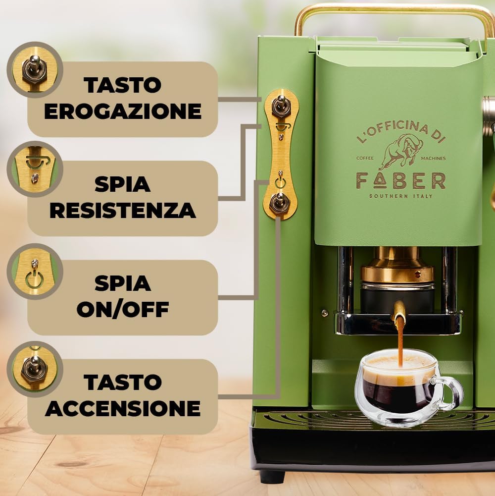 Cafetera Faber PRO Total Deluxe de latón, papel ESE de 44 mm, 1,3 litros, (blanco)