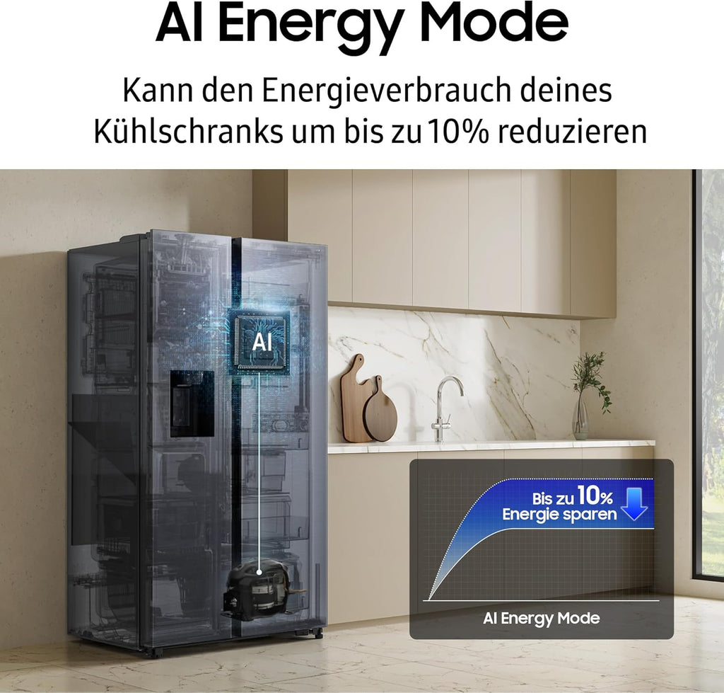 Frigorífico americano Samsung RS90F66BEFEF, frigorífico AI con congelador, 178 cm, 614 l, dispensador de hielo/agua con conexión a la red, Family Hub, AI Energy & Voice Control, acero inoxidable negro