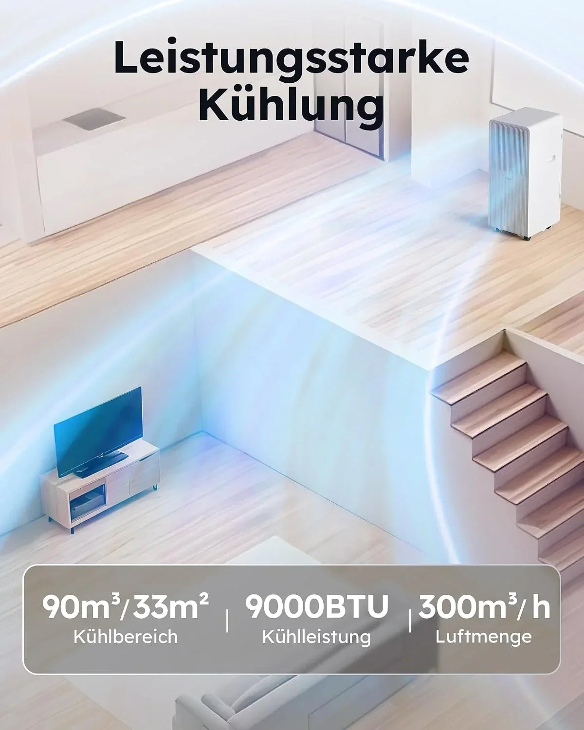 Aire acondicionado portátil A027C-09C 9000 BTU con tubo de escape, unidad de climatización 3 en 1 para habitaciones de hasta 33 m², temporizador de 24 horas, mando a distancia R-290