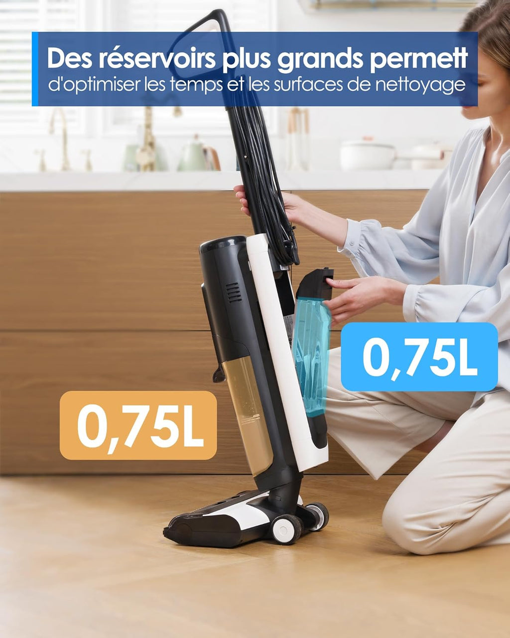 Tineco IFLOOR 5 Steam Aspiradora de Vapor Aspiradora en Seco y Húmedo Todo en Uno, Limpiadora de Vapor para Suelos, Perfecta para Suciedad Pegajosa, Vapor a Alta Temperatura a 120°C, Autolimpieza con Vapor