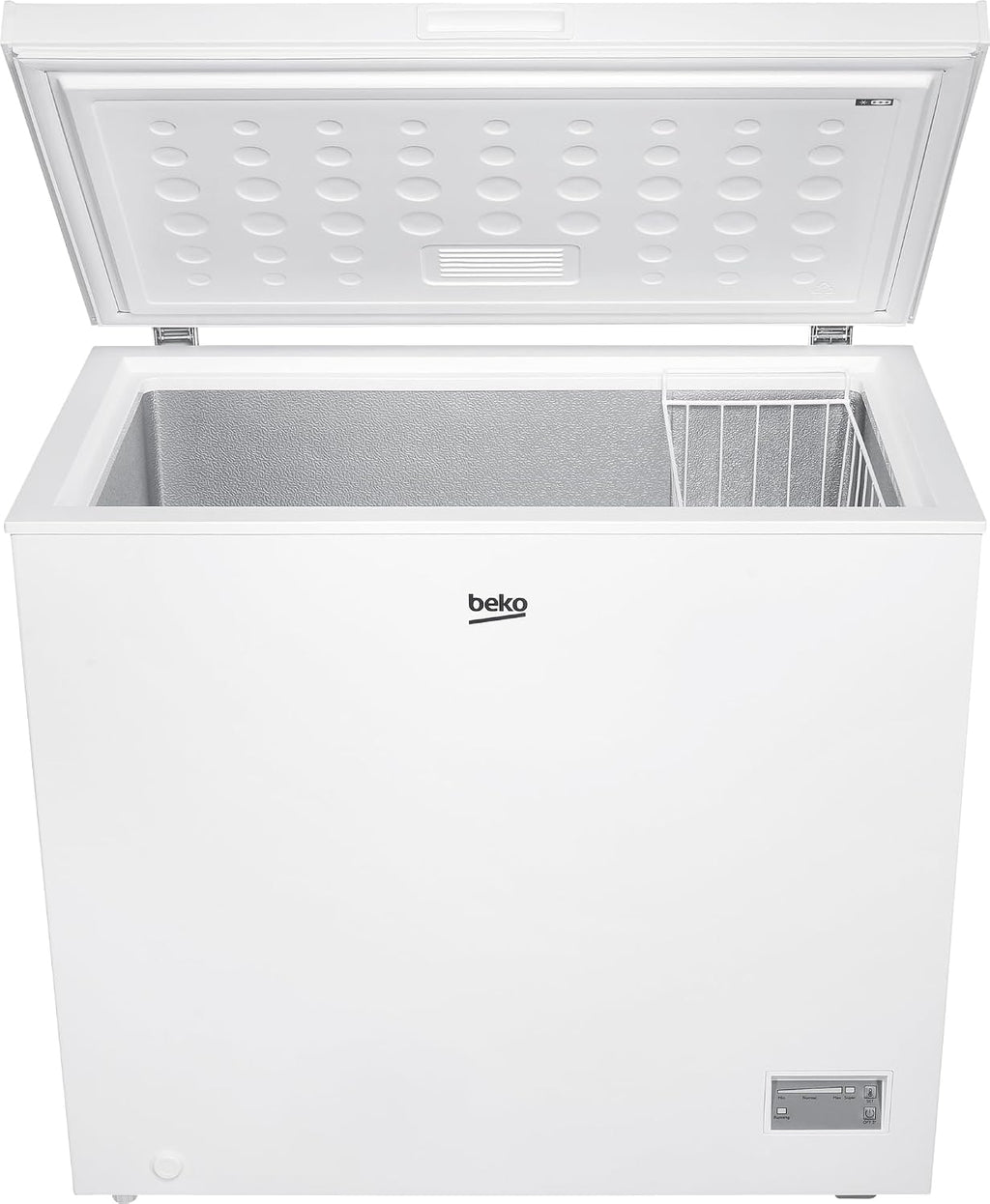 Congelador horizontal Beko CF200CWN, arcón congelador, 198 l de capacidad útil, 1 cesta para congelados, función de congelación rápida, ruedas de transporte, sistema de indicador LED, 40 dB(A), blanco