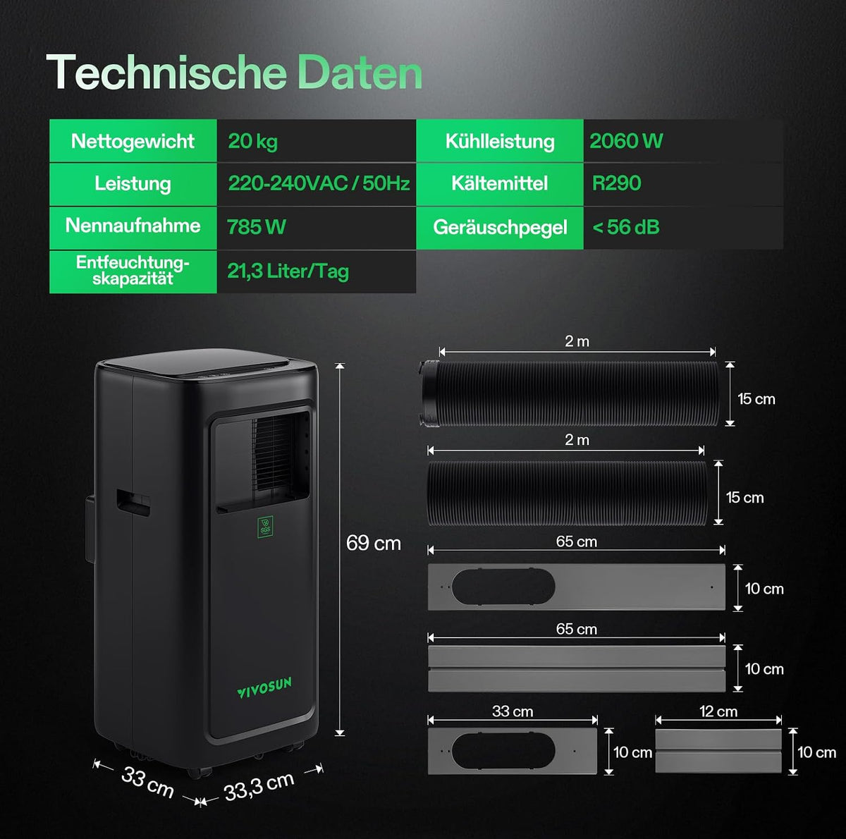 Aire acondicionado inteligente VIVOSUN, 7000 BTU, función 4 en 1 con sensor de temperatura y humedad, control remoto inteligente, ideal para tiendas de cultivo e interiores