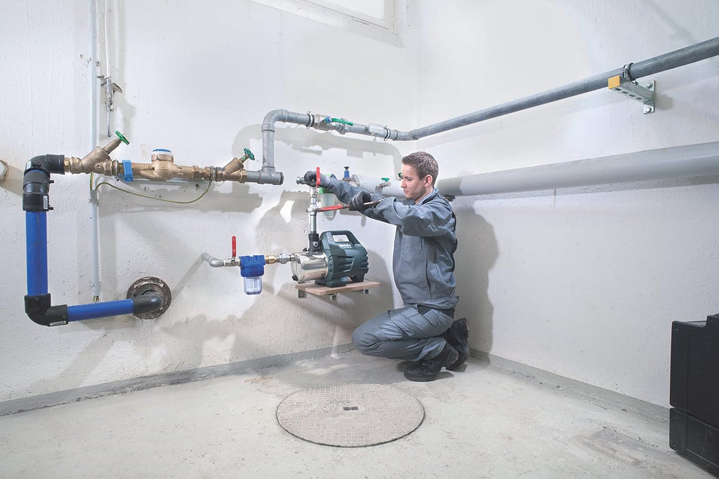 Bomba de agua doméstica Metabo HWA 6000 Inox - 1300W, 6000 l/h, acero inoxidable, protección contra marcha en seco, riego de jardines, bombeo de agua subterránea - Funcionamiento silencioso, bajo consumo, duradera