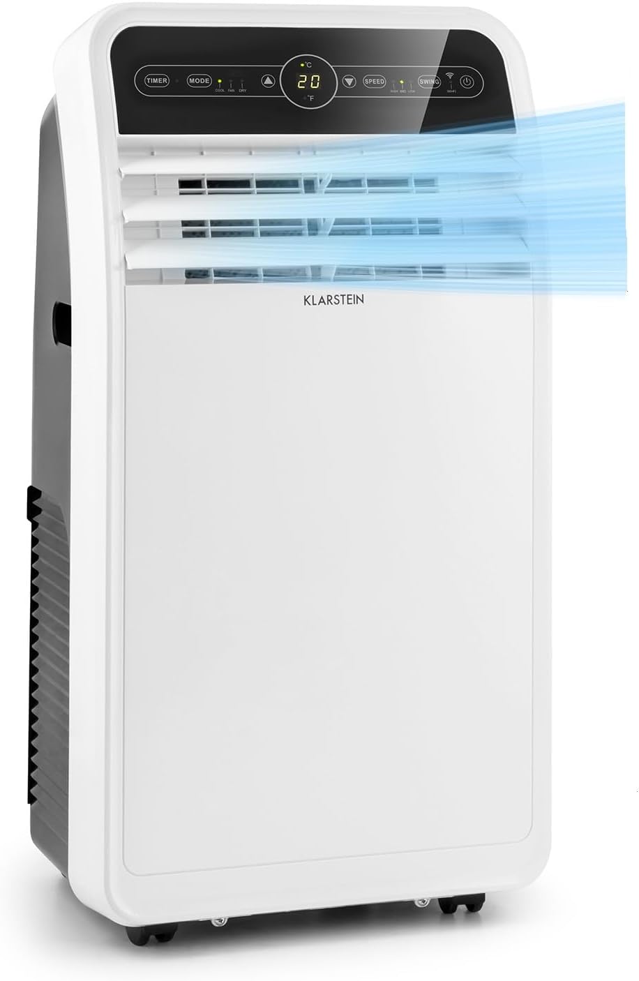Aire acondicionado portátil Klarstein con manguera de escape, unidad 4 en 1 con ventilador, deshumidificador y modo nocturno, aire acondicionado pequeño y portátil para el hogar y la oficina, bajo consumo, 9000 BTU
