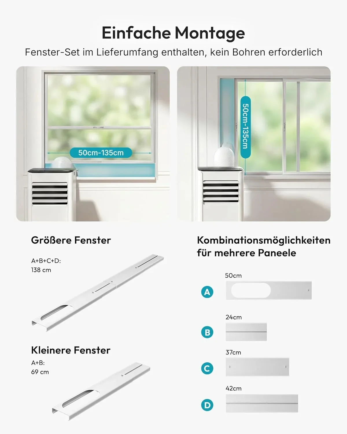 Aire acondicionado portátil 7000 BTU OL-A016FF20N2 con manguera de escape, kit de ventana, 4 en 1 y temporizador de 24 h