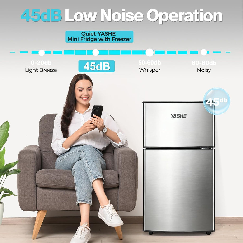 YASHE 86L Mini-refrigerador con congelador, nevera de doble puerta con congelador superior, frigorífico combinado, refrigerador con congelador para habitación, oficina, cocina y dormitorio, negro