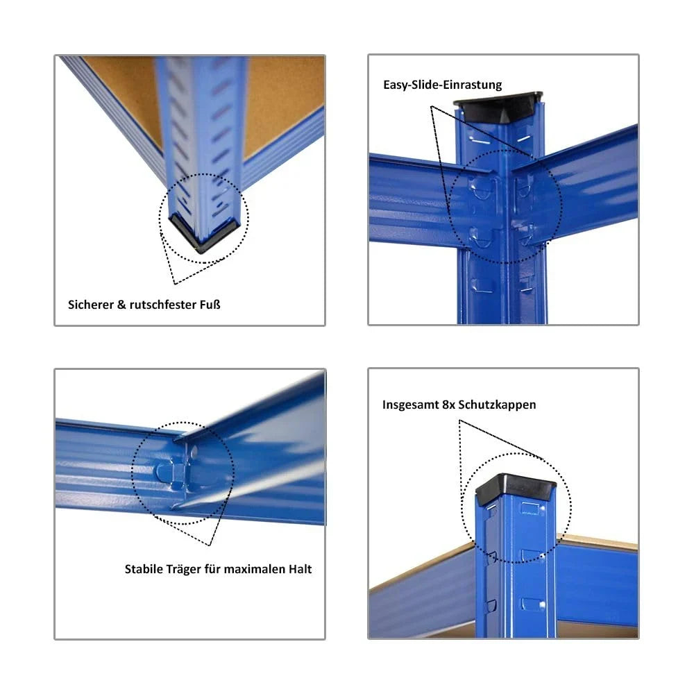 PROREGAL Estantería esquinera Ragnar 1x 180x90x60cm y Taurus 2x 180x120x60cm Azul, carga por balda 175kg, estantería de sótano, estantería de montaje sin tornillos