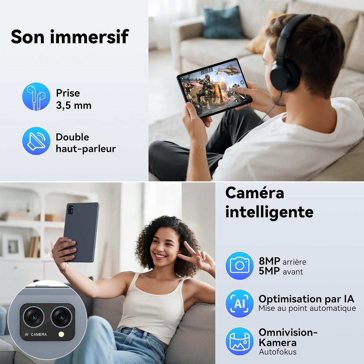 Tableta modelo 2026 de 10 pulgadas con lápiz óptico, Android 15, ultra eficiente - Teclado y ratón incluidos - Tabletas Android con IA Gemini, procesador, 8 GB de RAM + 256 GB de ROM, Widevine L1, 5 años de garantía