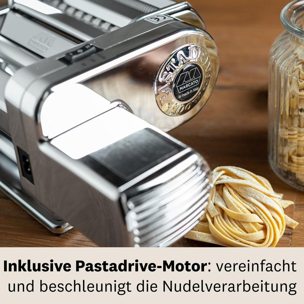 Máquina de pasta eléctrica Marcato Atlas 150 + motor, Atlasmotor, para pasta, lasaña, fettuccine, tagliolini, de acero inoxidable