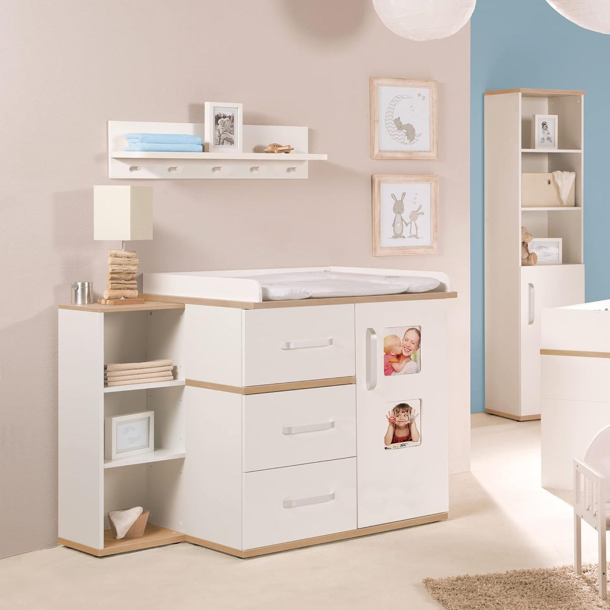 Set de muebles infantiles roba 'Pia', 3 piezas, incluye cuna 70x140 cm, cómoda cambiador, armario, blanco