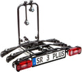 Portabicicletas Bullwing SR3+ para 3 bicicletas para enganche de remolque, abatible (cierre especial, protección antirrobo con candado, 3 soportes de cuadro no bloqueables, soporte de pared)