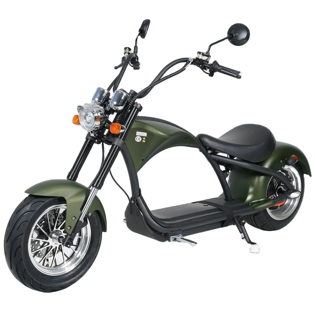 Chopper eléctrico Mangosteen M1 en verde mate: motor de alto rendimiento de 2000W y elegante