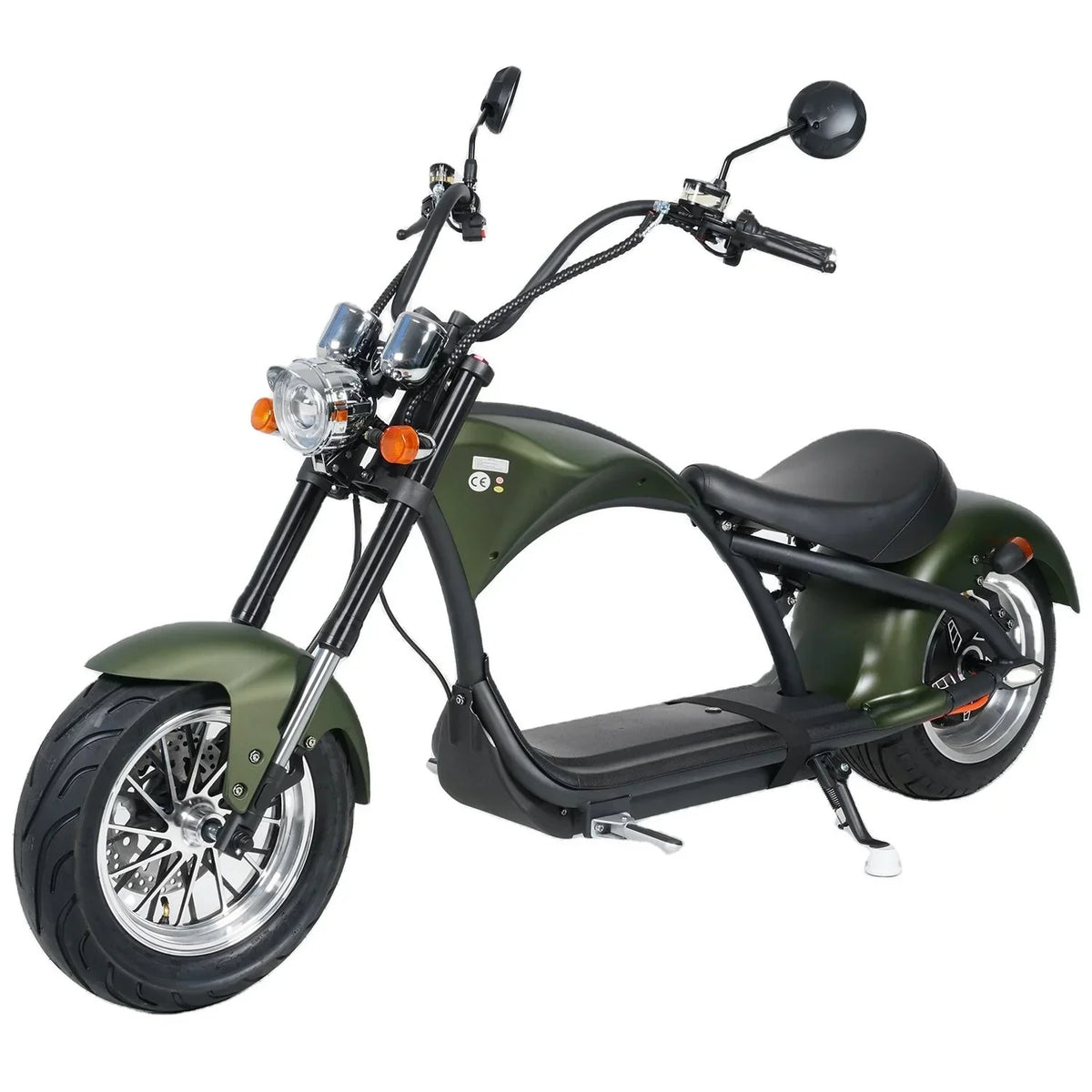 Chopper eléctrico Mangosteen M1 en verde mate: motor de alto rendimiento de 2000W y elegante