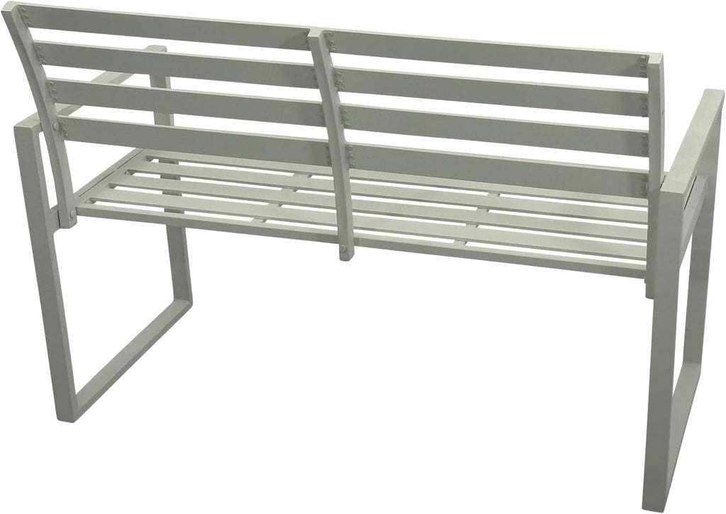 Banco de jardín DEGAMO Atlanta de 2 plazas, 123 cm, de aluminio resistente a la intemperie y al óxido, blanco, para exteriores