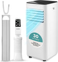 Aire acondicionado portátil SereneLife blanco 9000 BTU 2,64 kW para 28 m² – Aire acondicionado con tubo de escape, 3 en 1 con deshumidificador y ventilador, silencioso 54 dB, incluye kit de ventana y control remoto