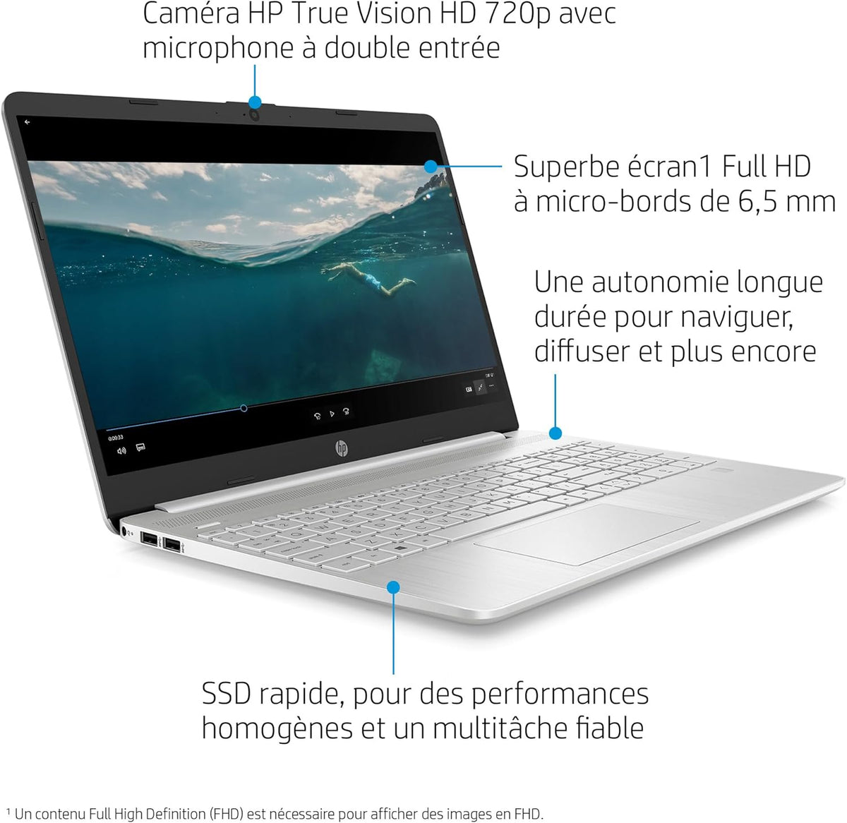 HP 15s-fq5004sf Ordenador portátil 15,6" FHD IPS, PC portátil (Intel Core i7-1255U, 16 GB de RAM, SSD 512 GB, Intel Iris XE, Windows 11), portátil plateado, teclado AZERTY