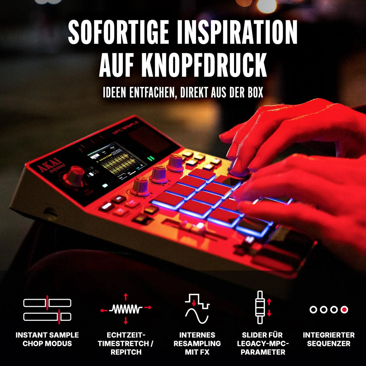 Akai Professional MPC Sample muestreador portátil independiente con batería, USB C, altavoz, micrófono, muestreo, secuenciación y producción musical