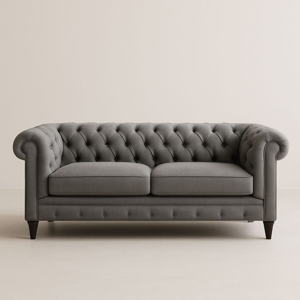 Sofá Chesterfield de tela gris de 200 cm