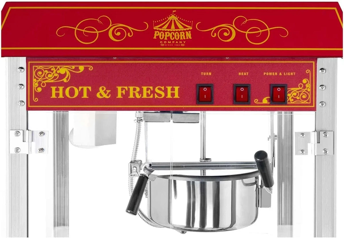 Máquina de palomitas 1500W 5 kg/h diseño retro roja acero inoxidable vidrio aluminio máquina comercial de palomitas