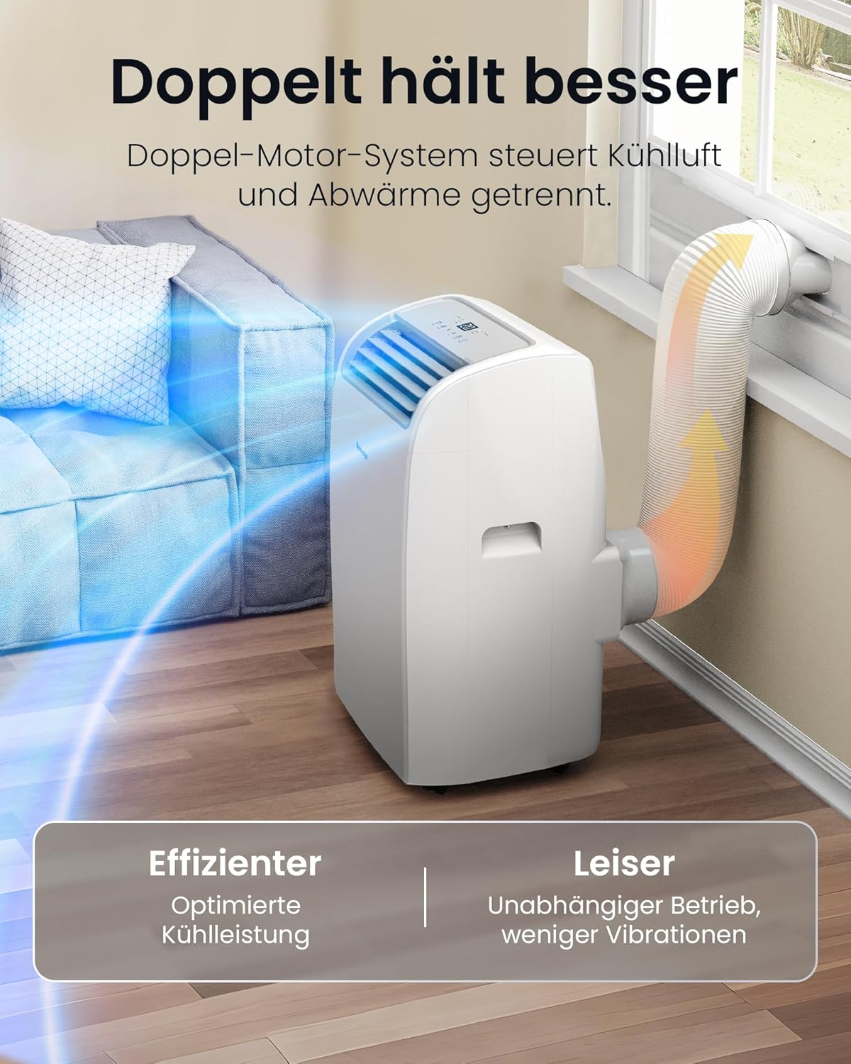 Aire acondicionado portátil Newentor 14000 BTU, aire acondicionado móvil con tubo de escape para habitaciones de hasta 50 m², refrigeración/deshumidificación/ventilación con mando a distancia