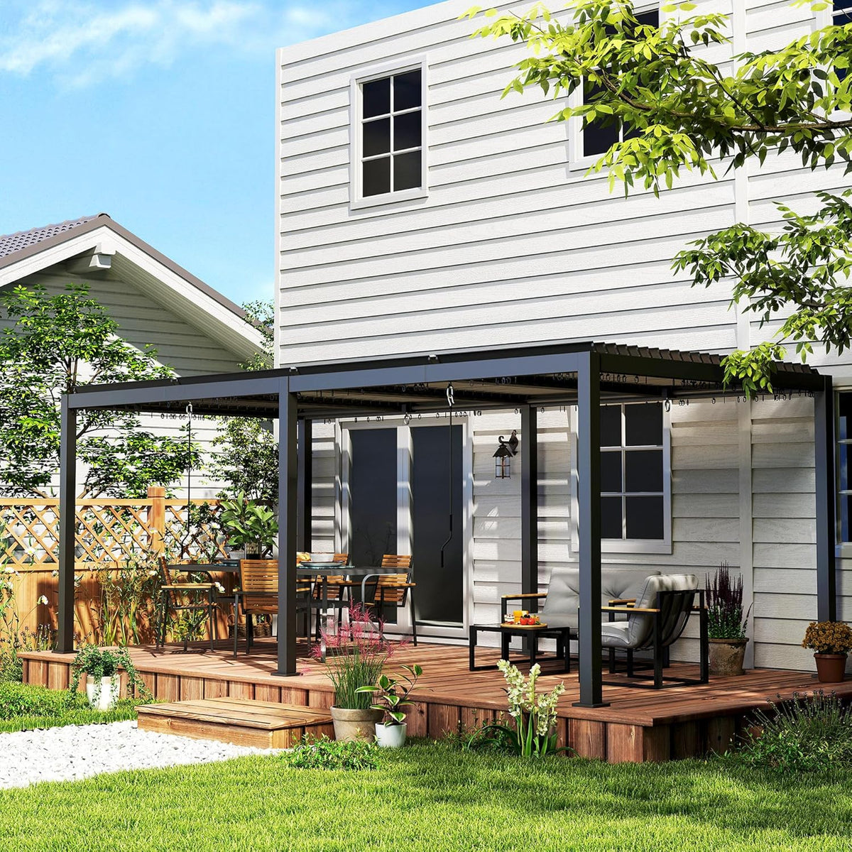 Pérgola bioclimática Outsunny 3 x 6 m, pérgola de jardín exterior con lamas orientables, techo ajustable con manivela de aluminio y ganchos, cenador de jardín, terraza, patio, gris oscuro