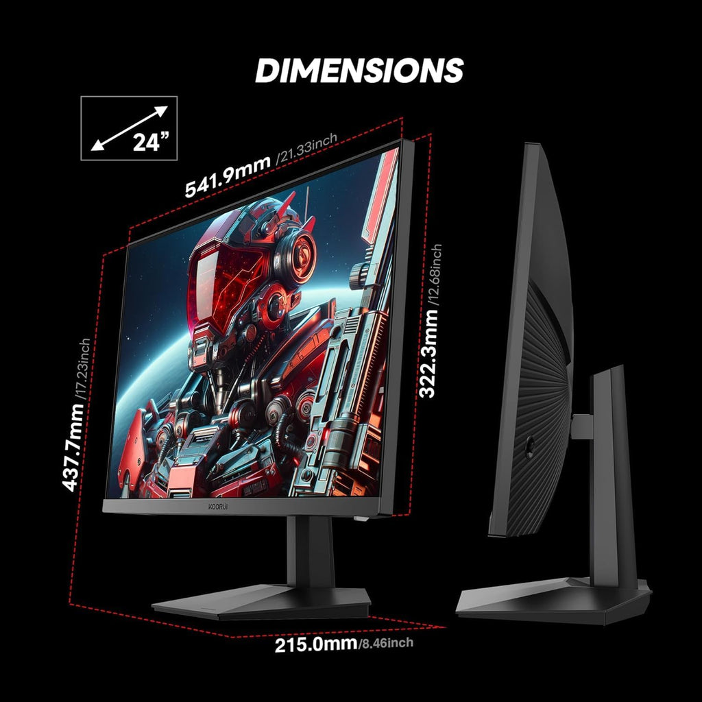 Monitor Gaming KOORUI 200Hz, Pantalla para Juegos de 24 Pulgadas, Fast IPS, HDR 400, Adaptive Sync, FHD 1080P, 1ms, VESA 75x75mm, HDMI 2.0 y DP1.4