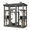 Recinto para gatos de madera y metal, 180 × 100 × 190 cm, gris, con plataformas, postes rascadores y techo