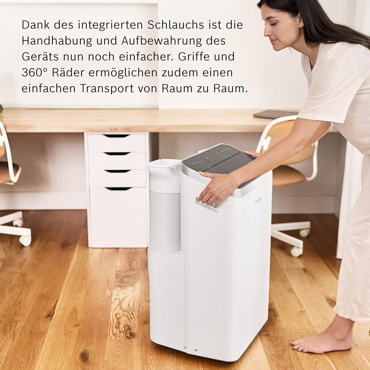 Acondicionador de aire móvil Bosch Cool 4000 - 3 en 1: aire acondicionado, deshumidificador, ventilador - 2,6 kW para habitaciones de hasta 35 m² - Con modo automático, modo silencioso y modo de suspensión