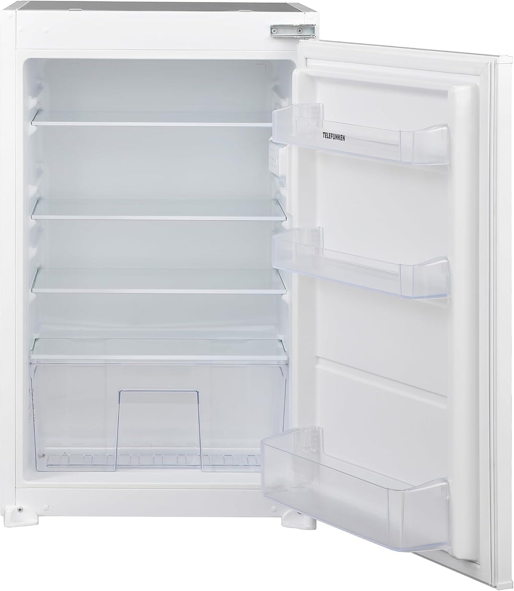 Frigorífico integrable TELEFUNKEN EK88S134E sin congelador, nicho de 88 cm, técnica de puerta arrastrada, capacidad neta de 126 litros, control de temperatura, color blanco