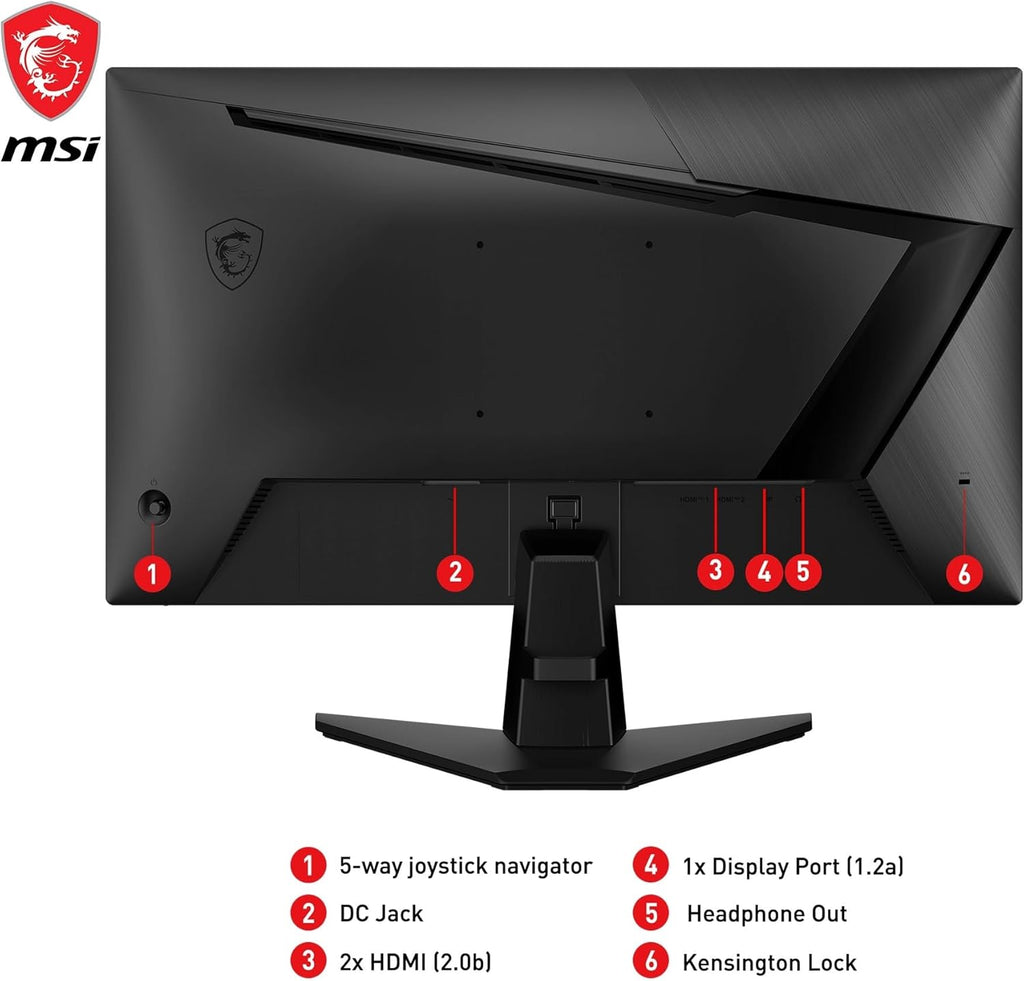 Monitor Gaming MSI G255F FHD de 24,5 pulgadas - Panel Rapid IPS 1920 x 1080, 180 Hz / 1 ms (GtG), Gama de colores sRGB 99 %, Adaptive-Sync - DP 1.2a, HDMI 2.0b CEC