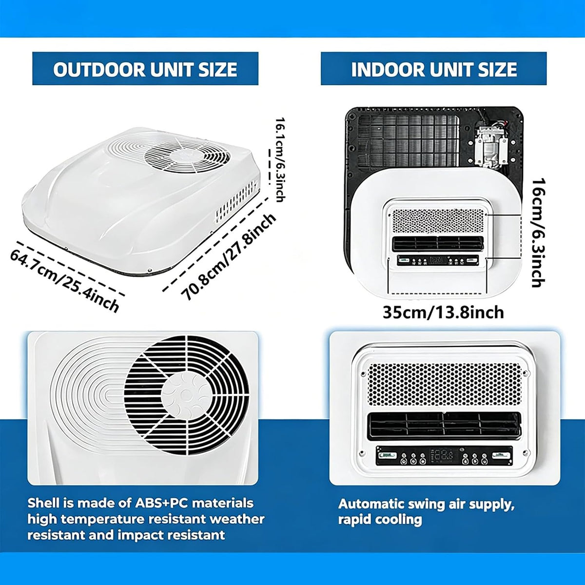 Aire acondicionado para vehículos recreativos, 6142 BTU, aire acondicionado de techo para RV con calefacción y refrigeración, para camiones, campers, autocaravanas, caravanas, remolques y casas rodantes