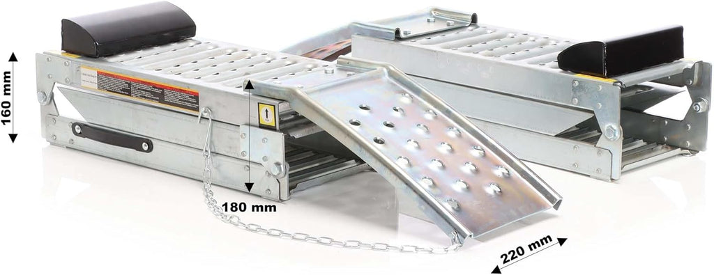 Wiltec Juego de 2 rampas de acceso plegables articuladas – 2000 x 250 x 50 mm – capacidad máx. 1600 kg – de acero – rampa de carga para mantenimiento y acceso a vehículos utilitarios, motos, ATV, quad y remolques