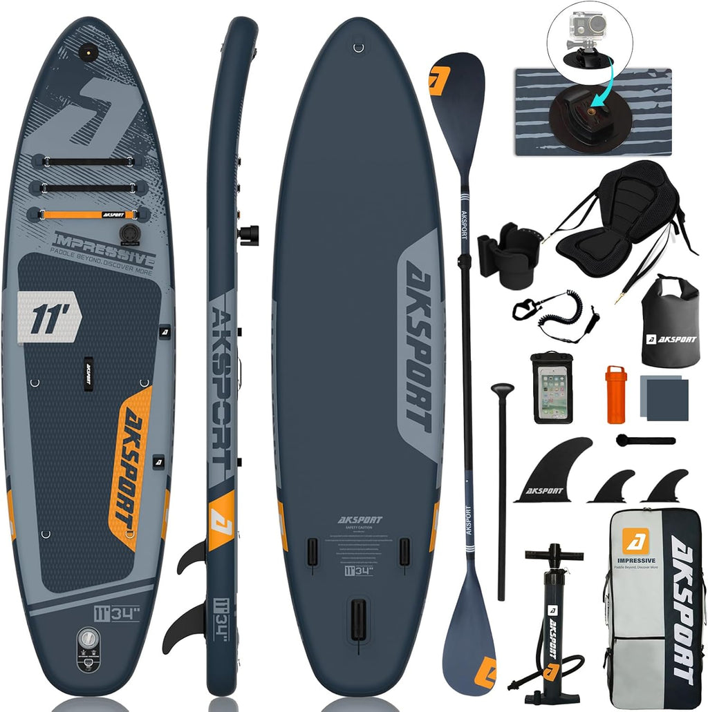 AKSPORT Tabla de paddle surf hinchable, tabla de surf hinchable con todos los accesorios, diseño ancho y estable, tabla antideslizante, tabla de remo para jóvenes y adultos