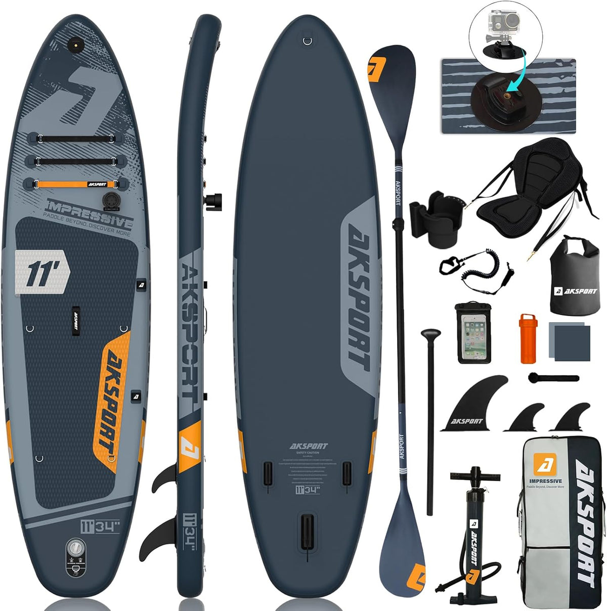 AKSPORT Tabla de paddle surf hinchable, tabla de surf hinchable con todos los accesorios, diseño ancho y estable, tabla antideslizante, tabla de remo para jóvenes y adultos