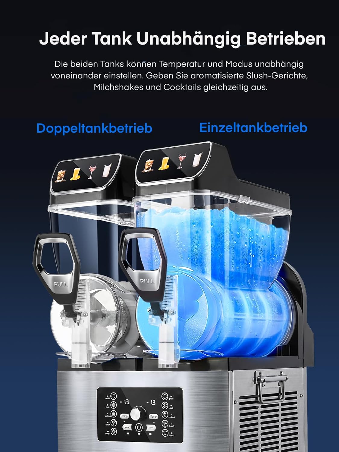 Máquina de granizados comercial FOHERE, máquina de granizados con tanques de 30L, control independiente de tanques, máquina de granizados para restaurantes, cafeterías, bares y fiestas